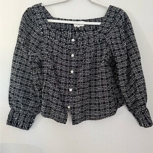 Lou & Grey Plaid Black and White Women's Top